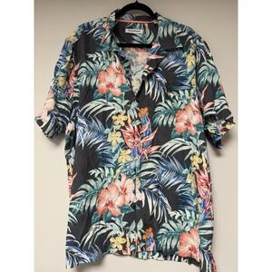 Tommy Bahama Mens XL Tropical Floral Print Short Sleeve Button Down Shirt Black